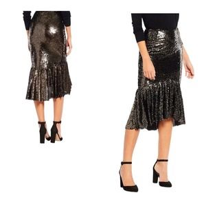 Gianni Bini Bronze Sequin High Low Mermaid Cocktail Formal Sparkle Pencil Skirt